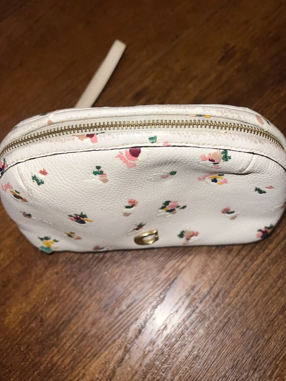 Coach Julienne Cosmetic Zippered Leather Case Paint Dab Floral Print - Picture 10 of 11